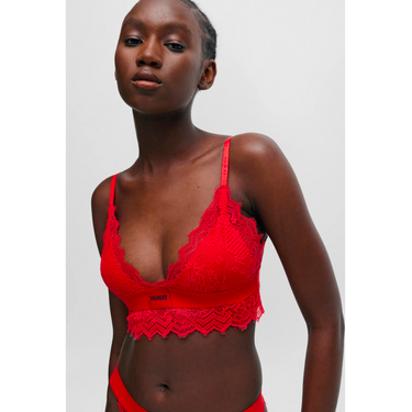 HUGO WOMENS TRIANGLE PADDED LACE BRALETTE-RED