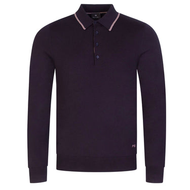 PS PAUL SMITH KNITTED LONG SLEEVE POLO SHIRT-NAVY