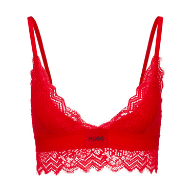 HUGO WOMENS TRIANGLE PADDED LACE BRALETTE-RED